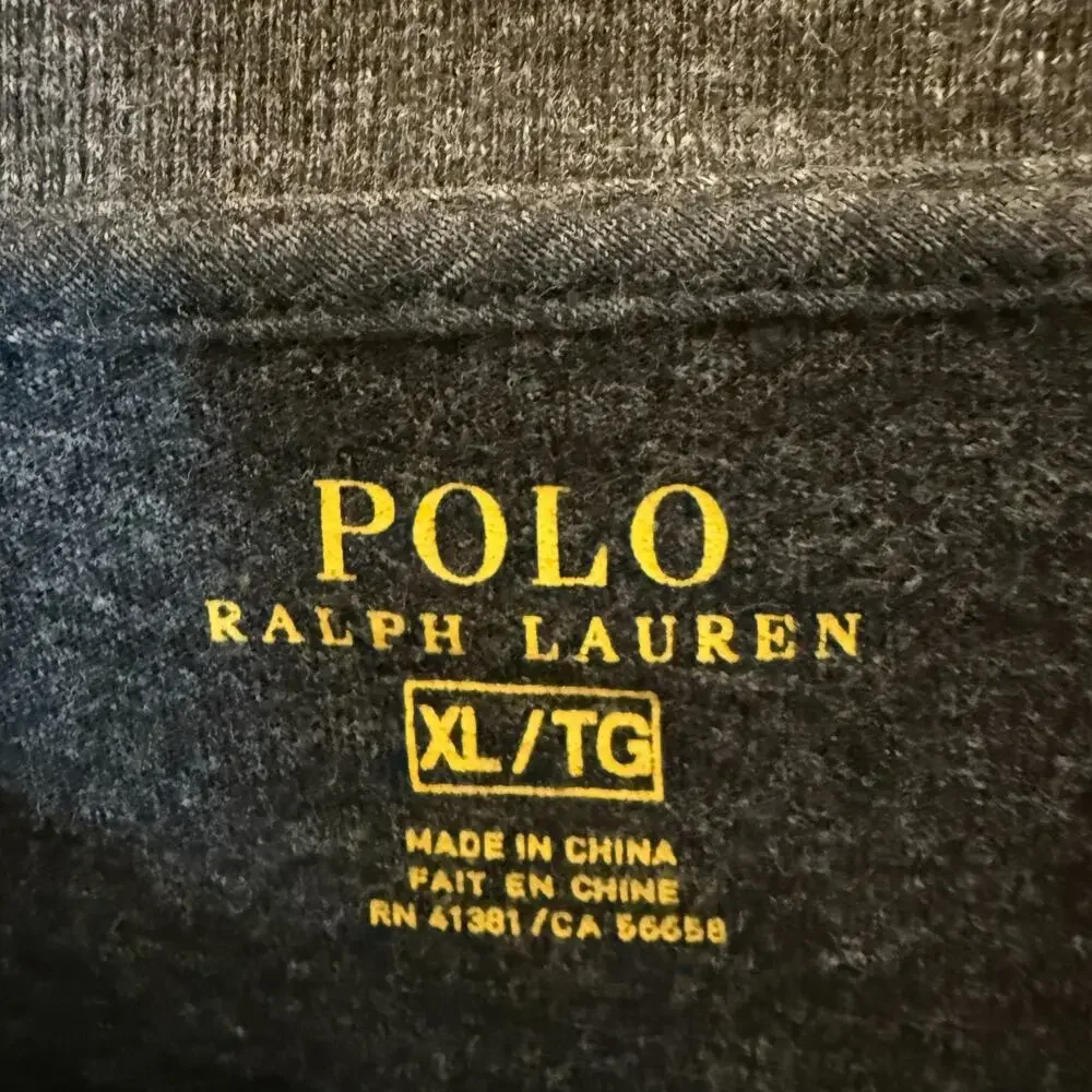 Polo Ralph Lauren Shirt Mens XL Gray Crewneck Long Sleeve Red Pony Tshirt Cotton
